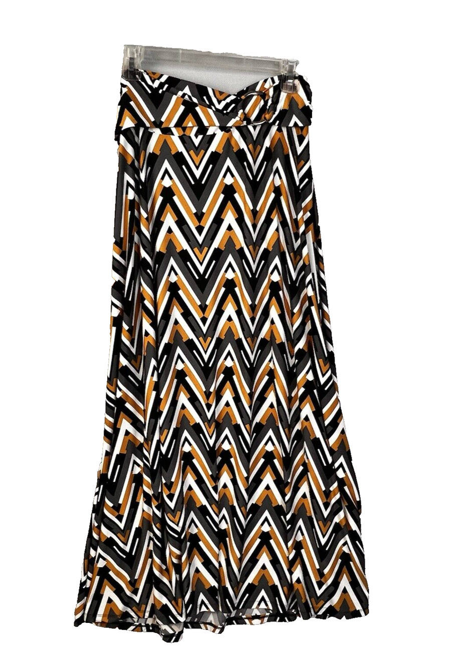 Robert Maxi Skirt Women's Large Black Gold Graphic Long Stretch Boho Night Out